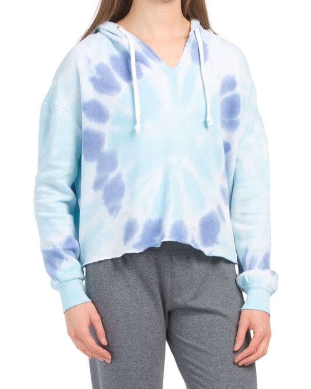 Ocean Drive women Blue Tie Dye Cropped Pullover Hoodie Sweatshirt size Medium